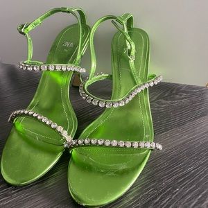 Zara mini green jeweled heels
